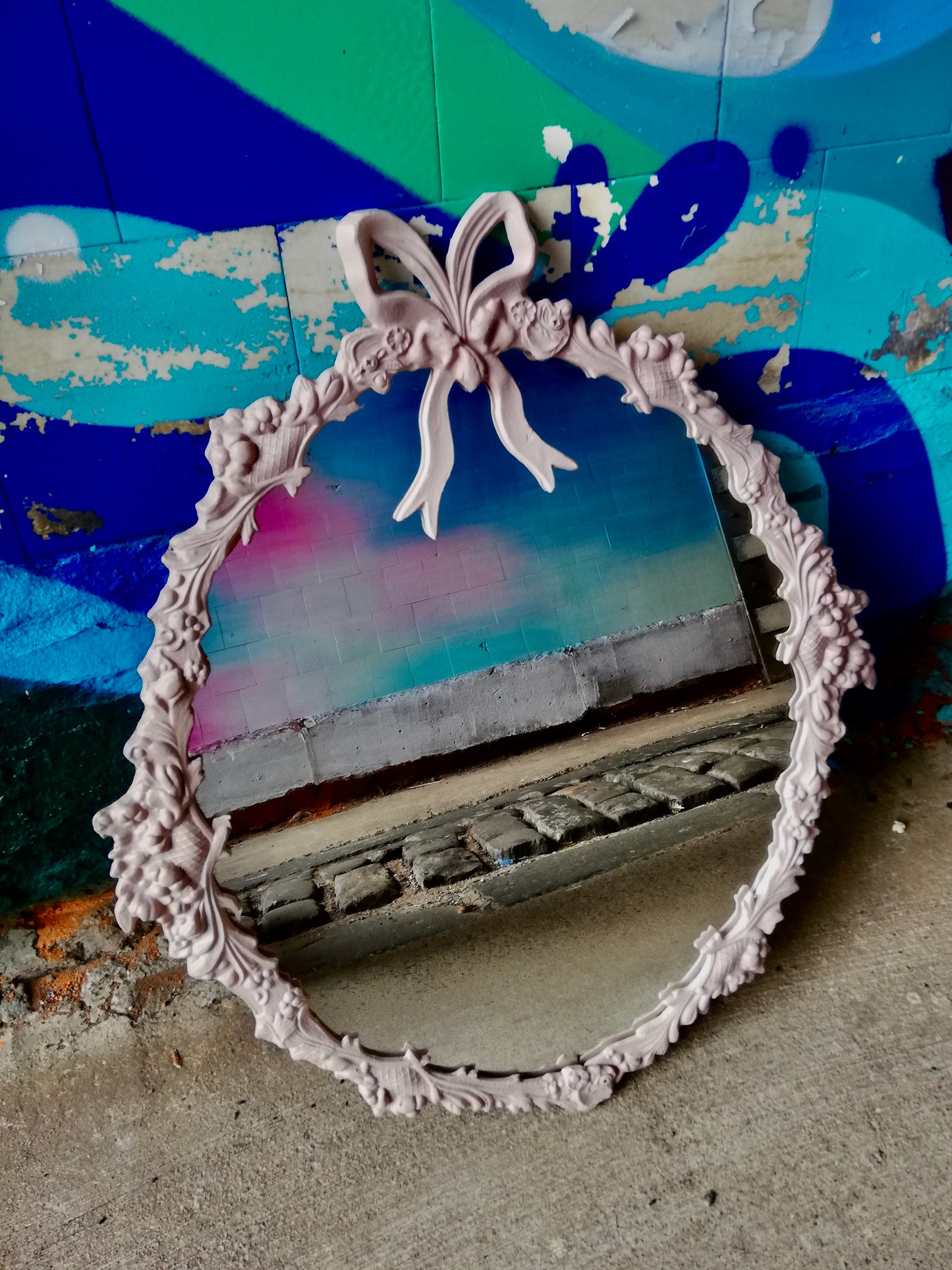 Beautiful painted vintage ornate metal mirror