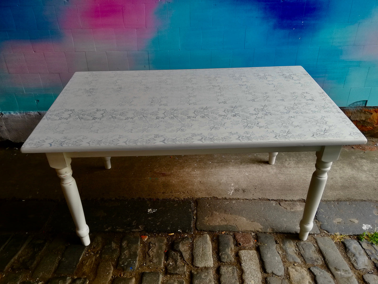 Painted to order - Vintage dining tables hand painted and stencilled or pattern rolled with gorgeous decorative designs on the top