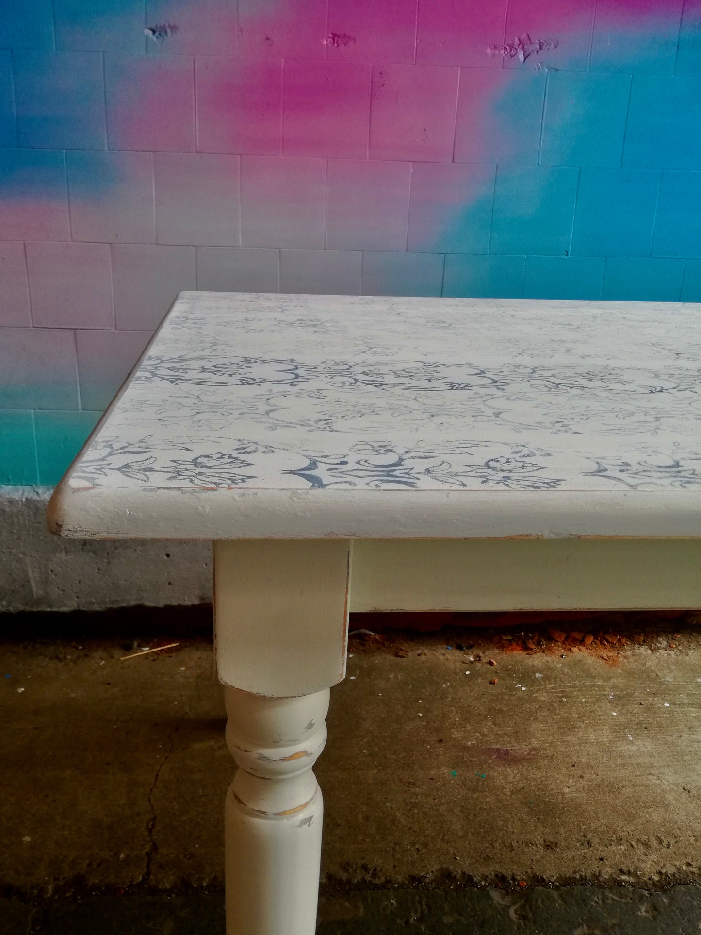 Painted to order - Vintage dining tables hand painted and stencilled or pattern rolled with gorgeous decorative designs on the top