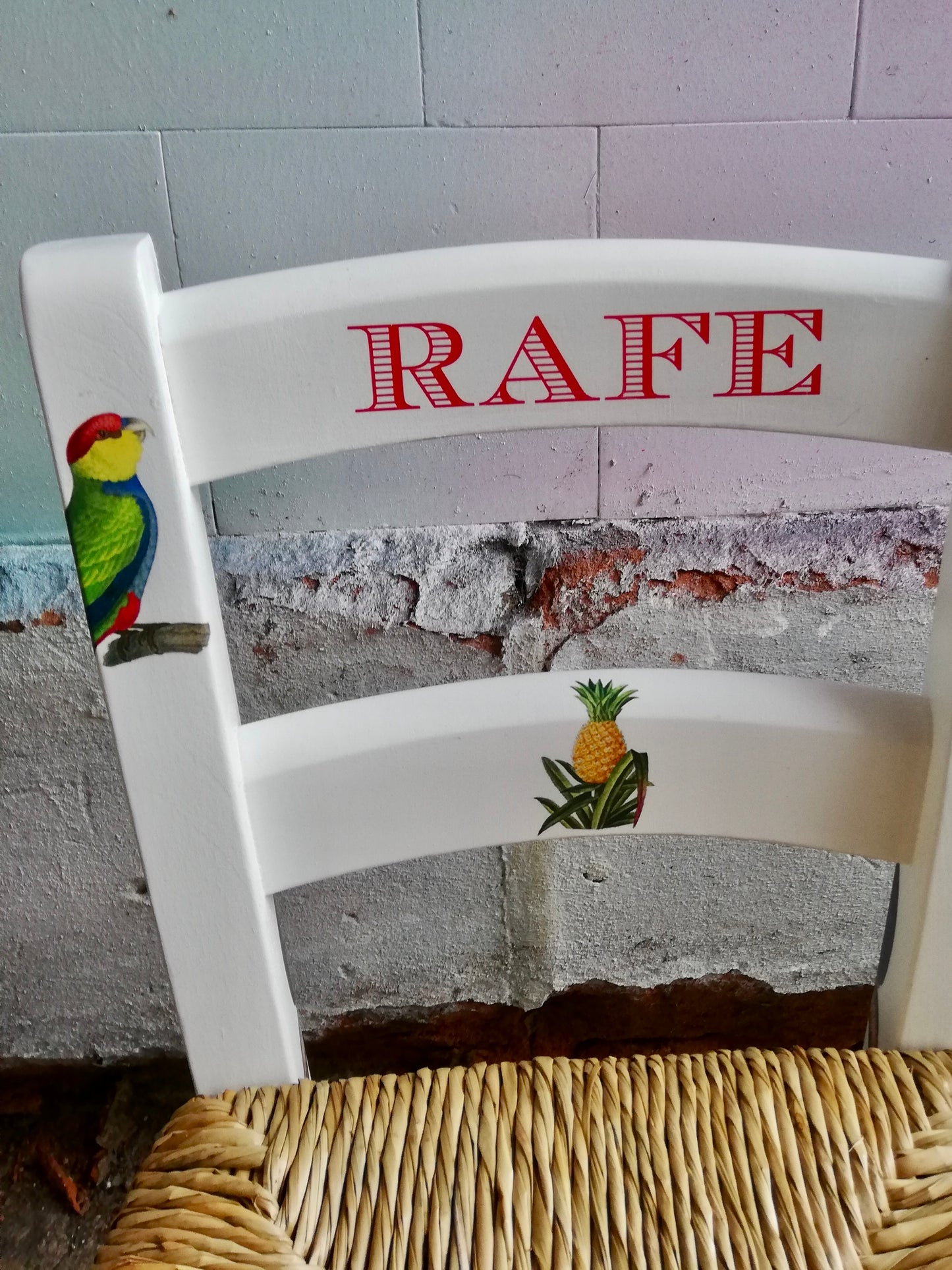 Rush seat personalised children's chair - Tropical theme - made to order