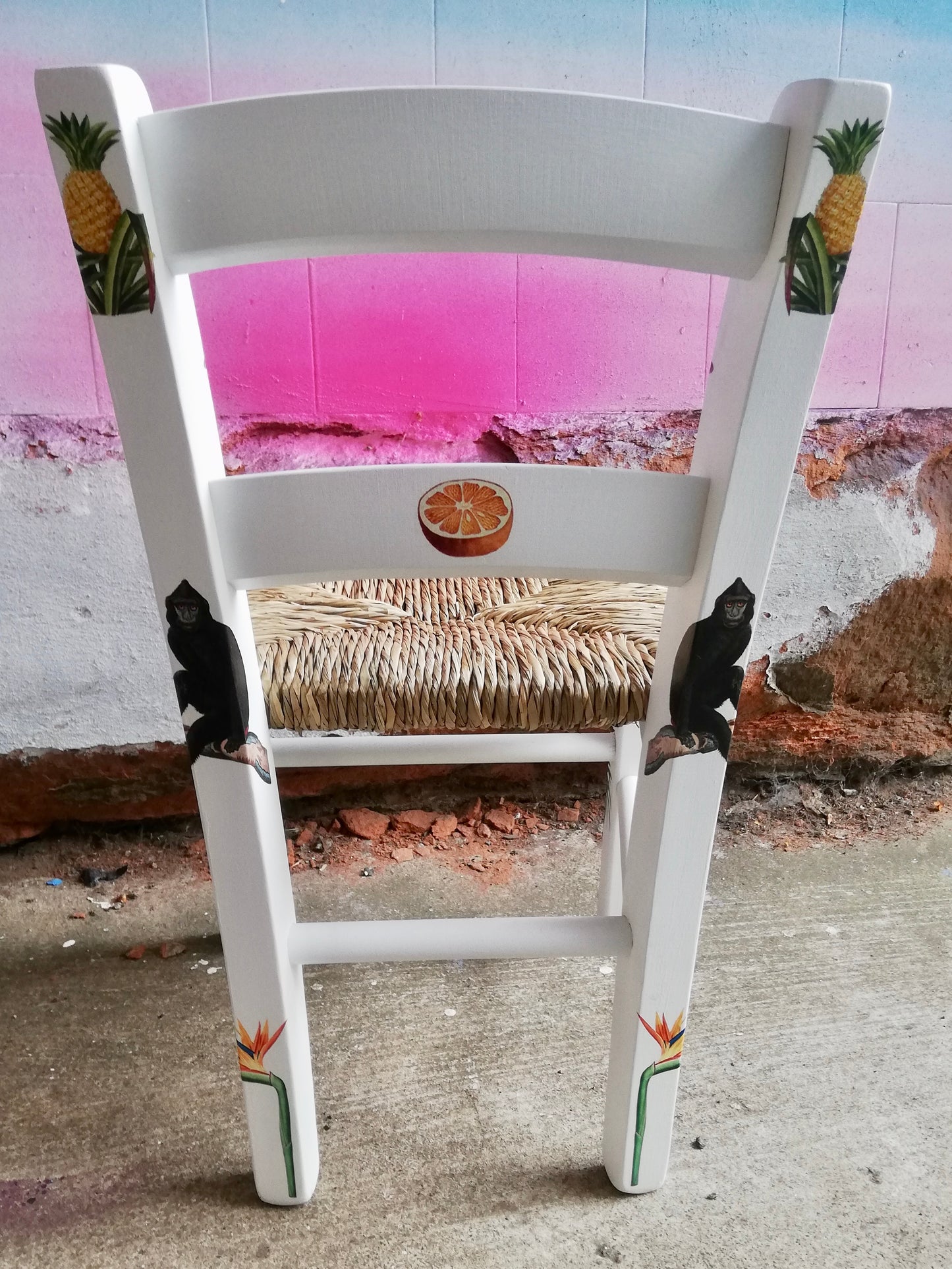 Rush seat personalised children's chair - Tropical theme - made to order