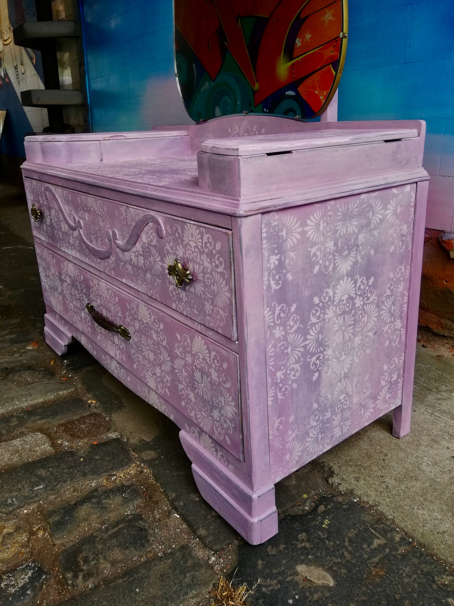 Commission for Iona Vintage dressing table painted in Mason Dixon Gray and layers of Annie Sloan chalk paint