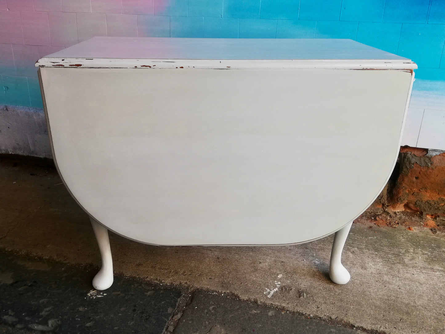 Commission for Joanne Large Vintage drop-leaf table painted in layers of Milk Paint