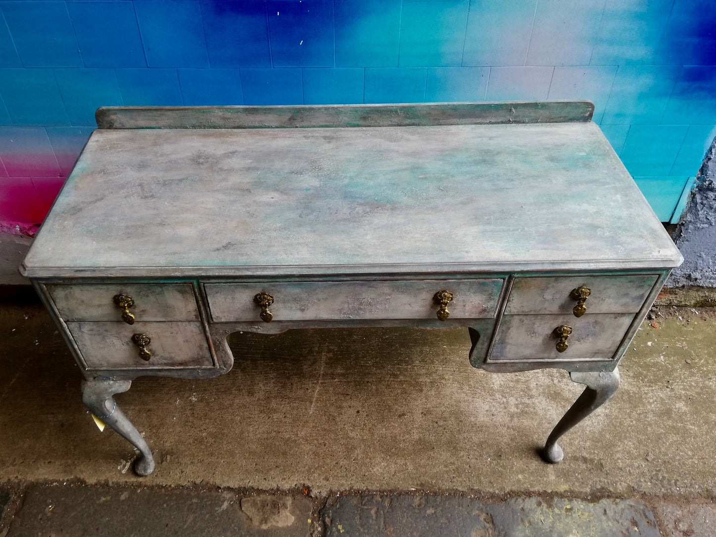 Vintage dressing table / desk painted in layers of beautiful Patina in grey, taupe and Florence By Annie Sloan
