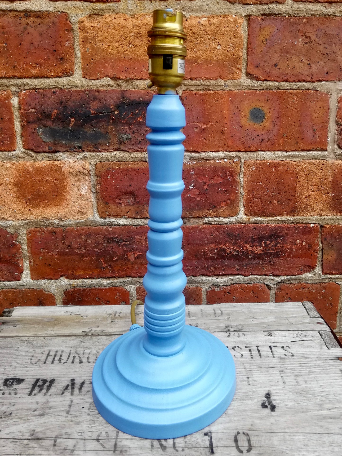 Revamped lamp base in bright sky blue