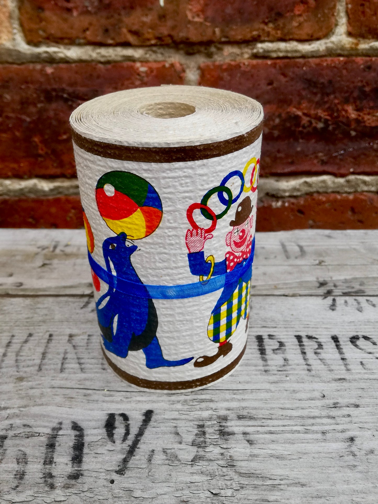 Amazing vintage circus wallpaper border roll.