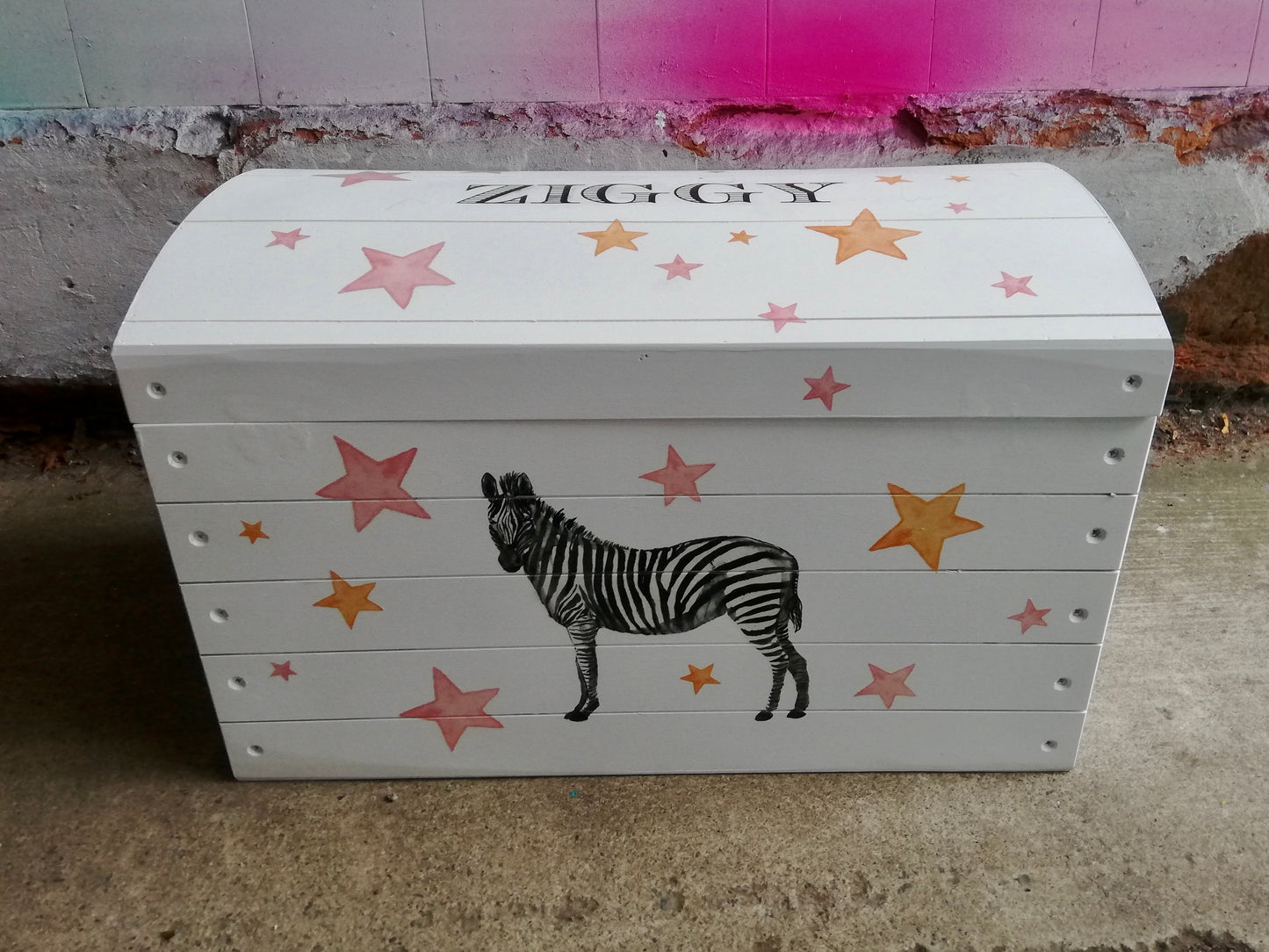 Personalised children's small toy chest - Zebra Theme