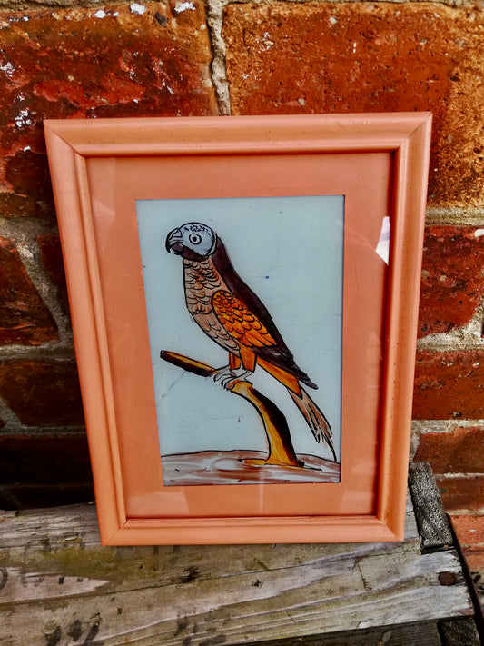 Vintage glass painting of a Parrot in a beautiful frame