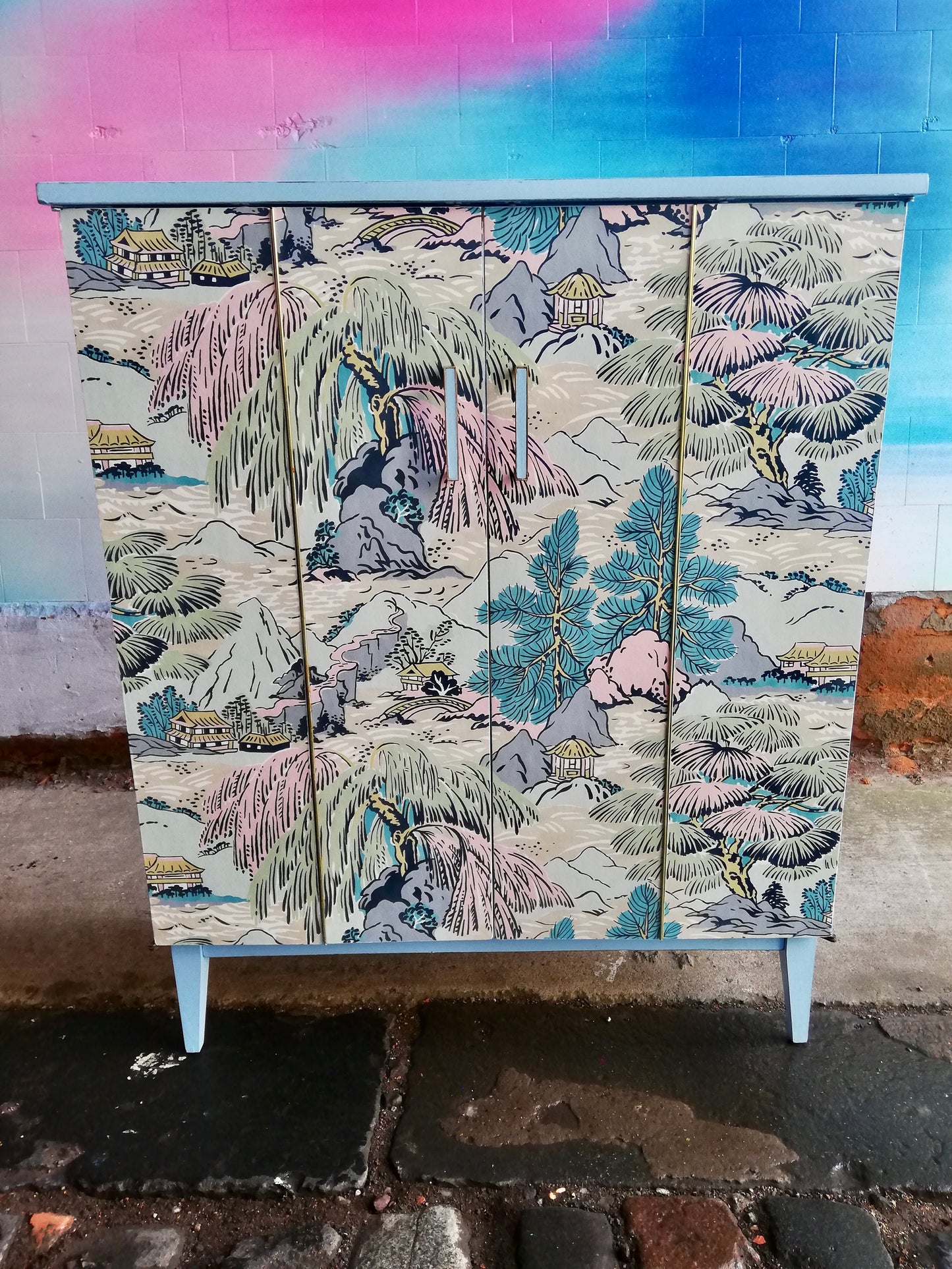 Vintage painted and decoupaged drinks cabinet