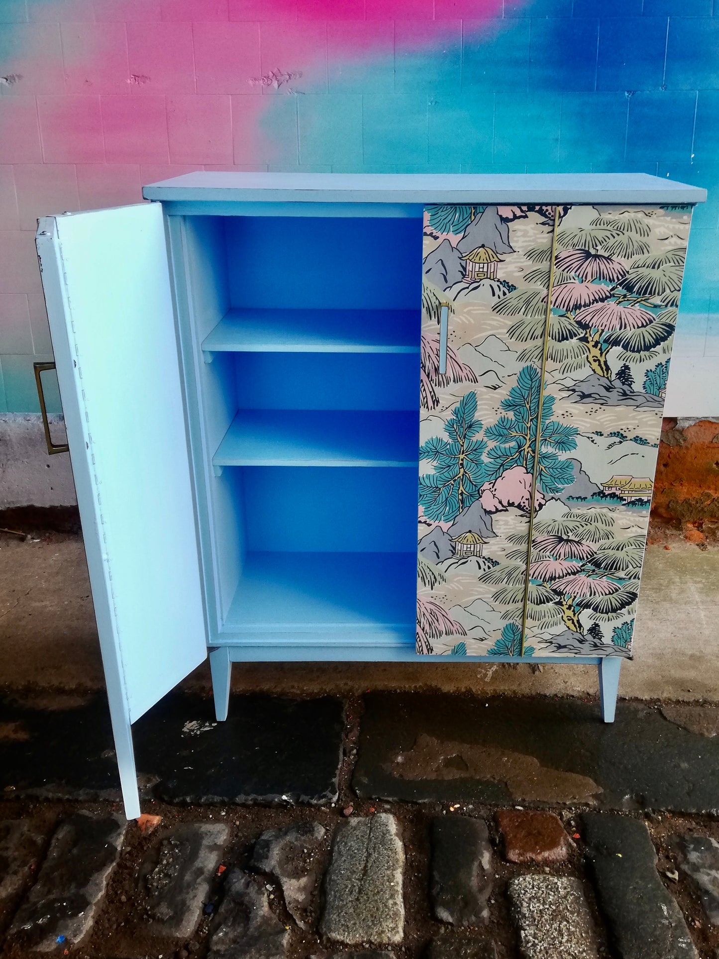 Vintage painted and decoupaged drinks cabinet
