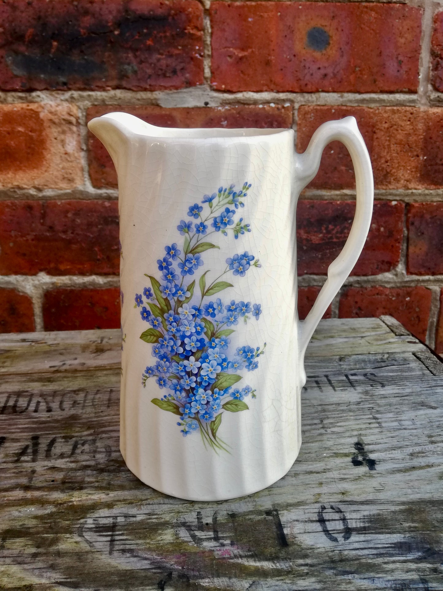 Large vintage Ironstone ceramic forget me not jug