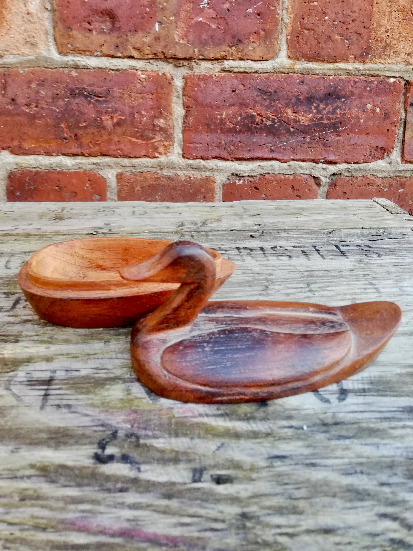 vintage wooden duck lidded dish
