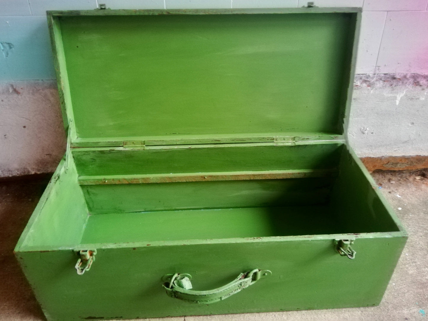 Vintage wooden lidded Christmas Eve Box painted in green milk paint