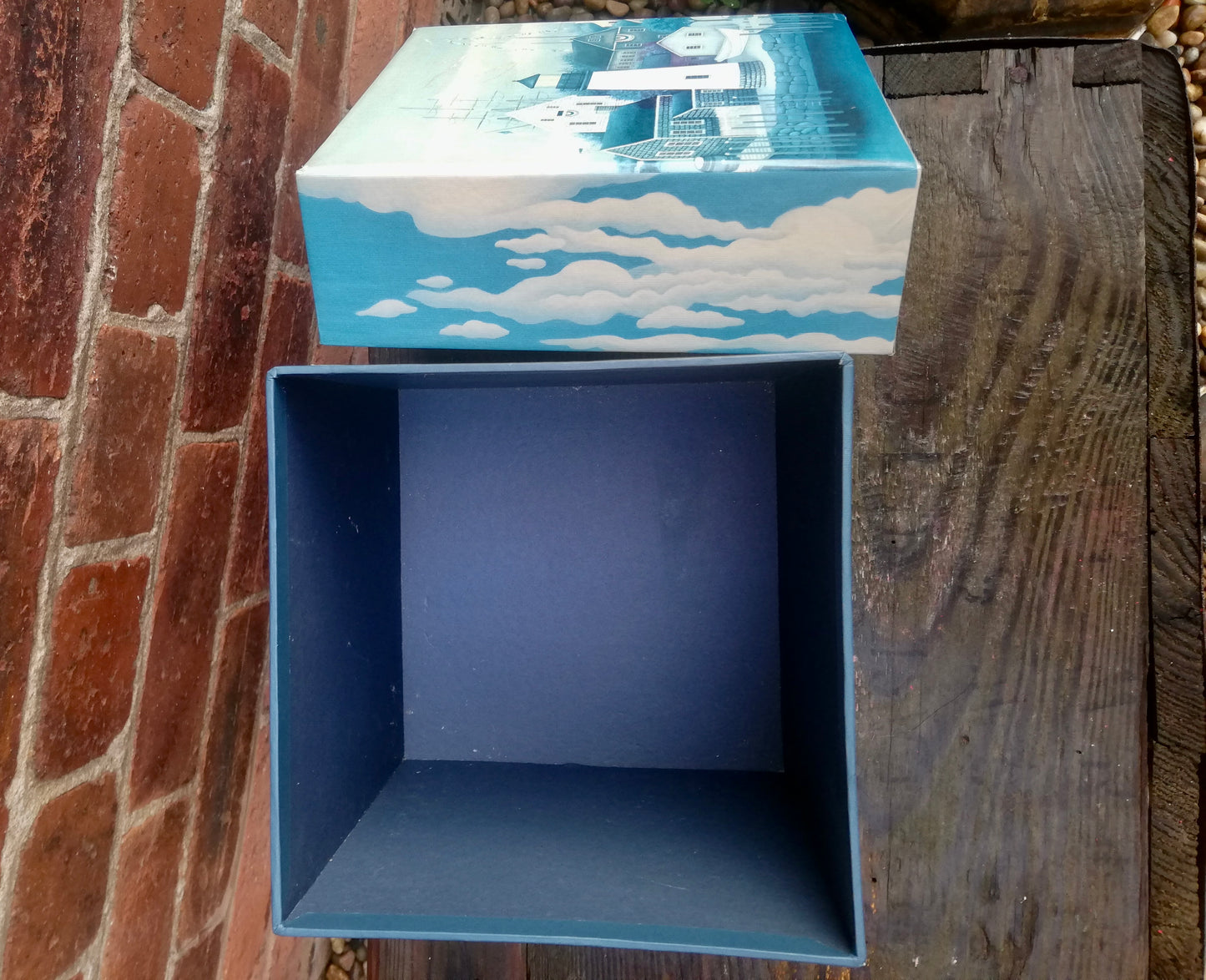 Vintage strong card box with seaside lighthouse theme