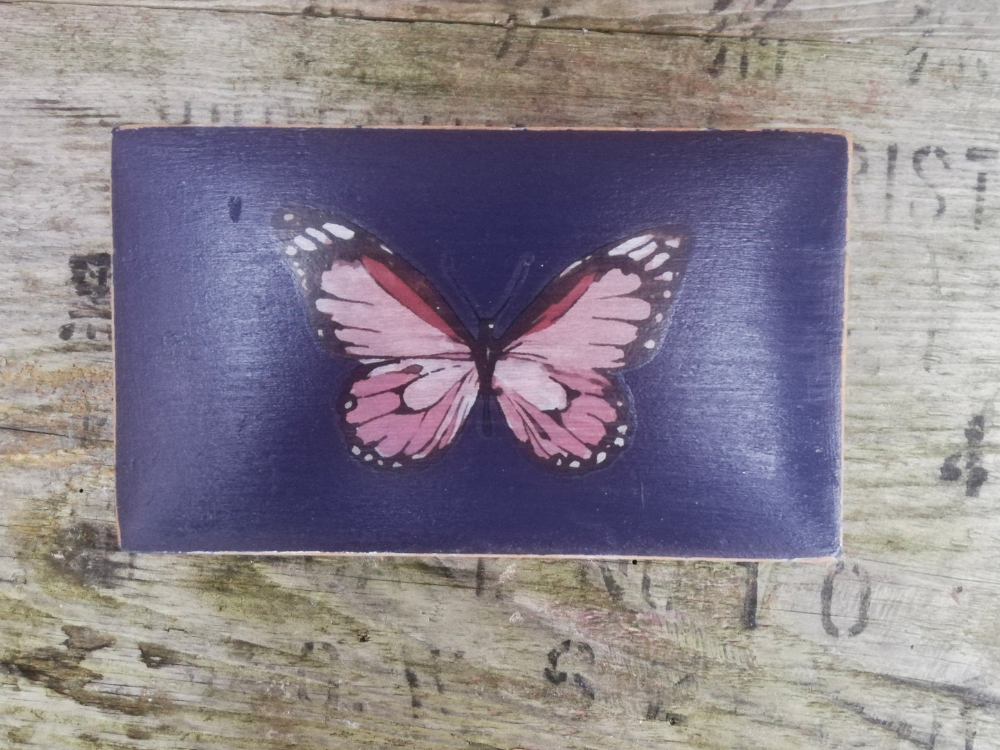 Vintage wooden box with butterfly design