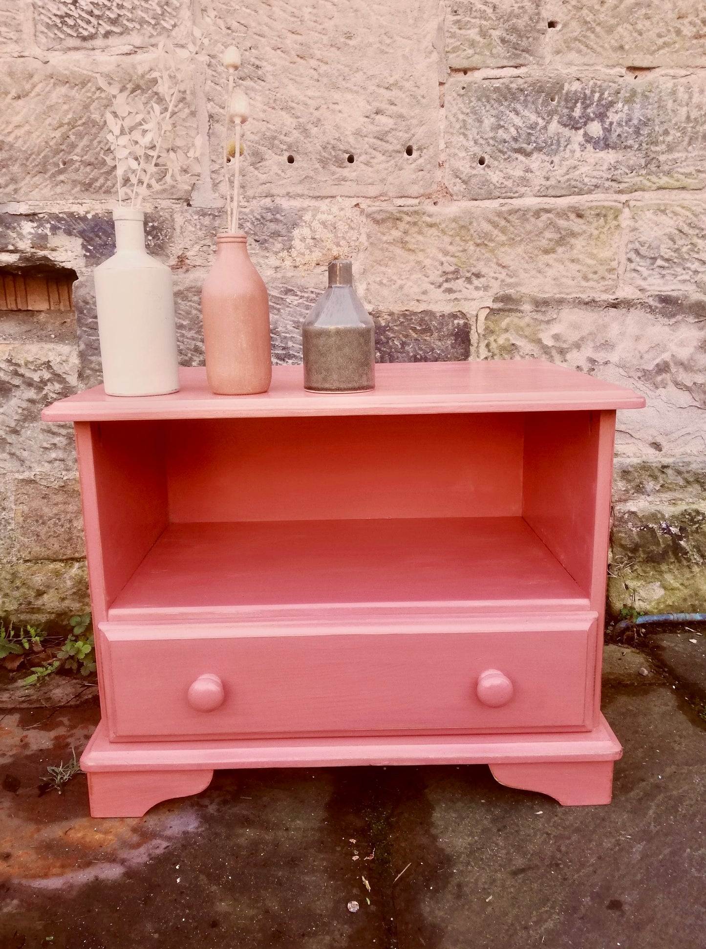 Pine bedside cabinet in Miss Mustard Seed Apron Strings