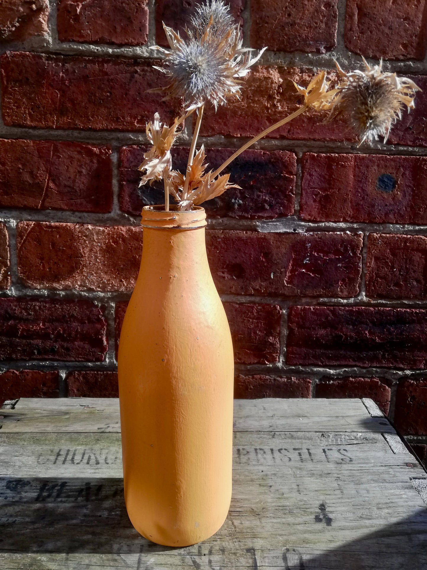 Bottle bud vase painted in Annie Sloan Barcelona Orange