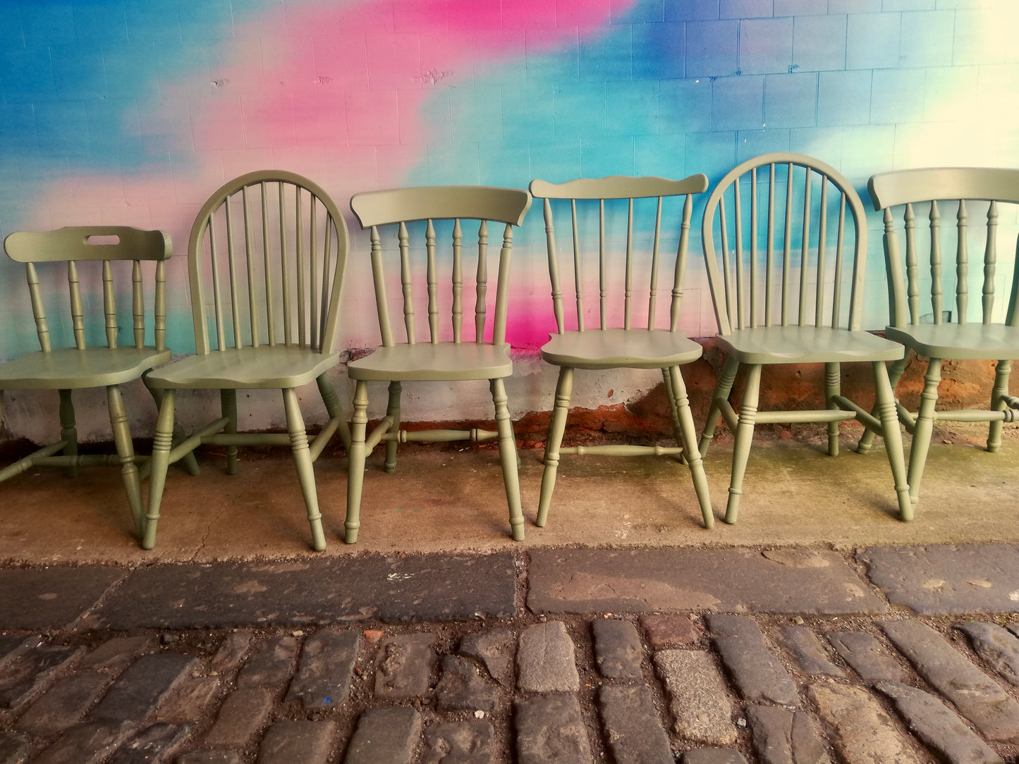 Handpainted Mismatched vintage dining chairs painted in your choice of `Little Greene colours