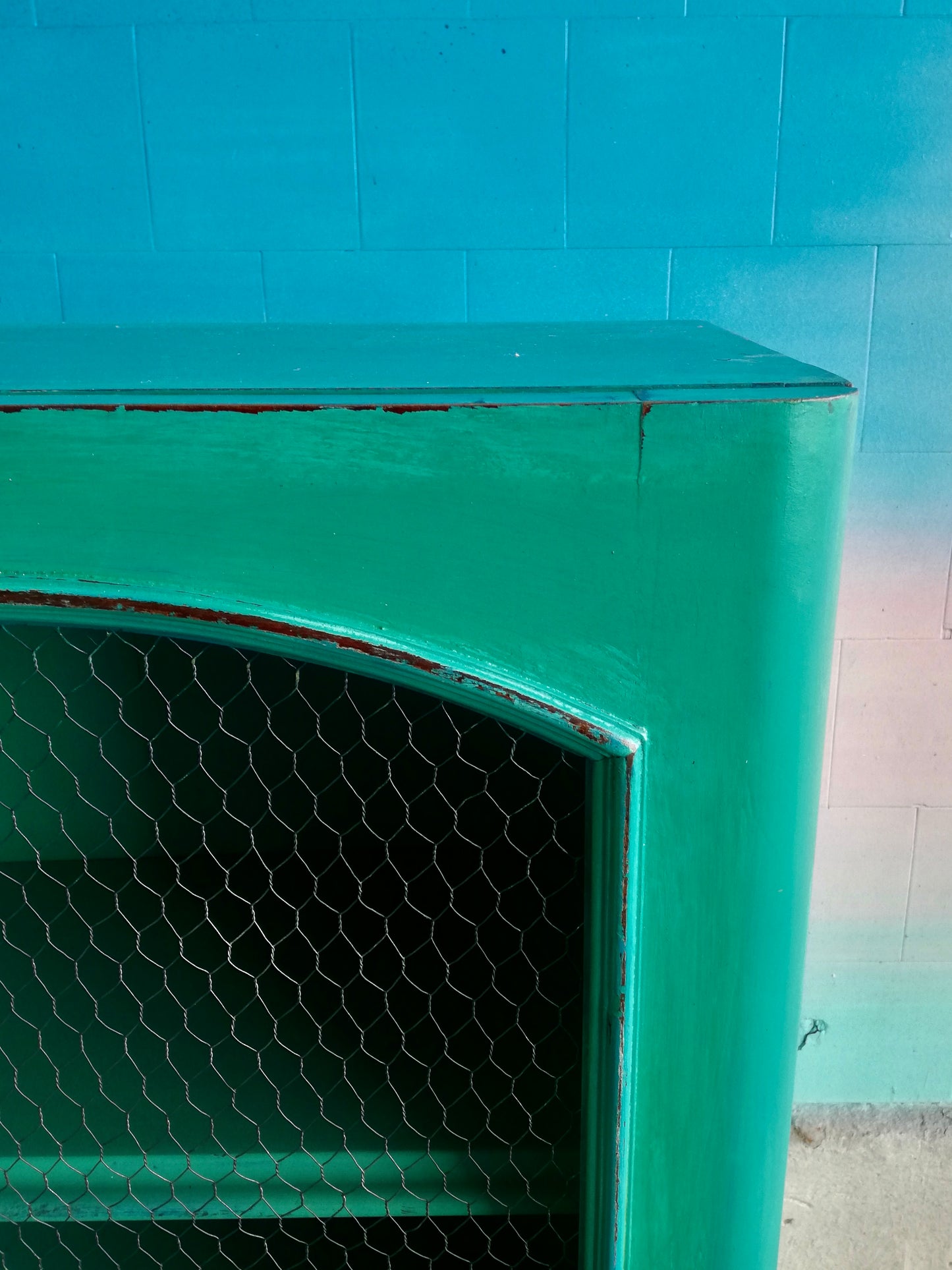 Vintage chicken wire cabinet