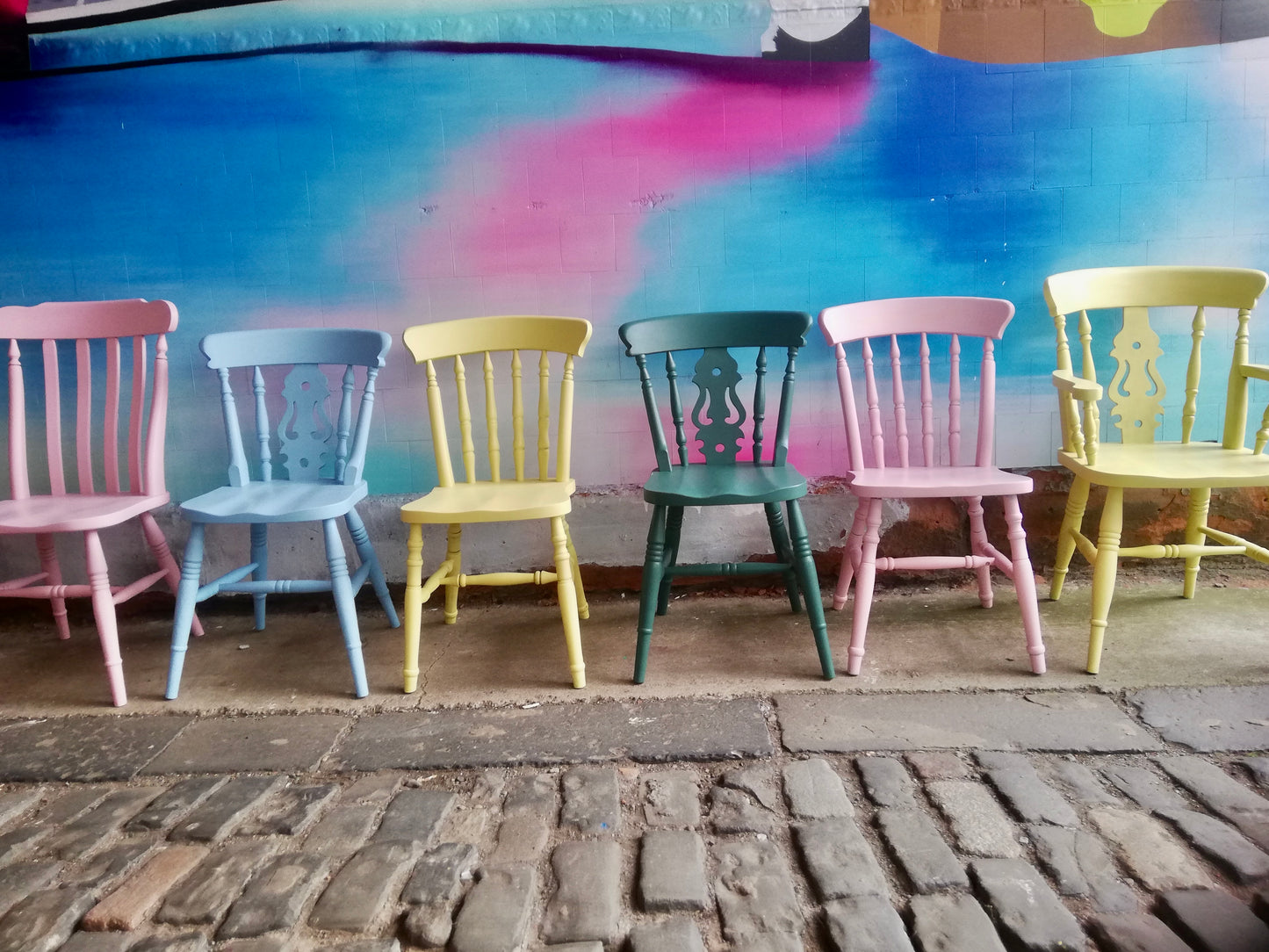 Handpainted Mismatched vintage dining chairs painted in your choice of `Little Greene colours
