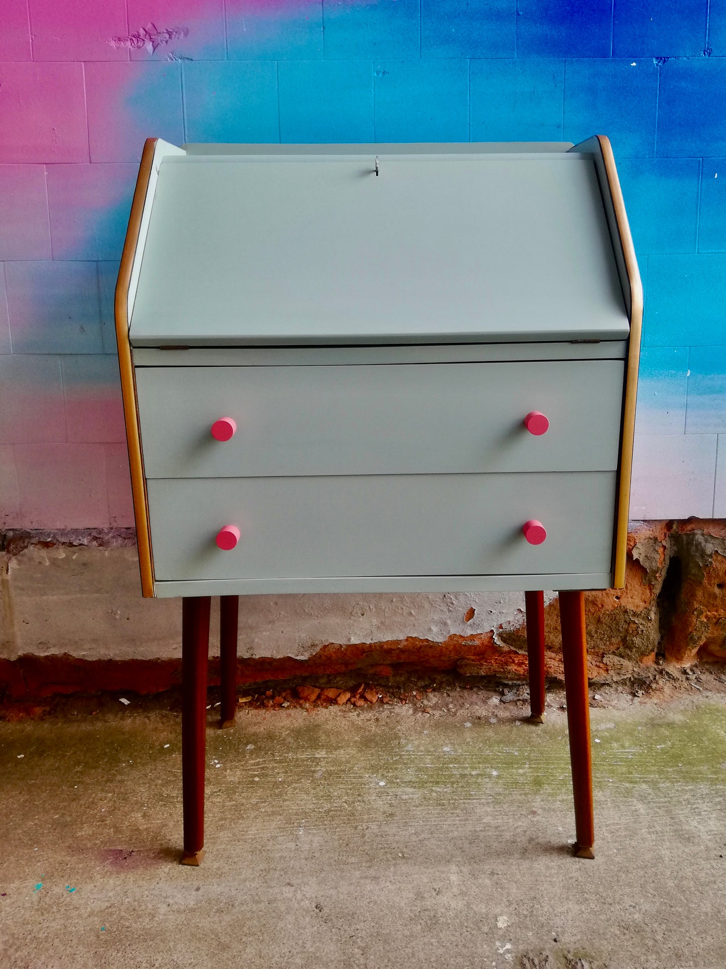 Hand painted vintage mid century writing bureau