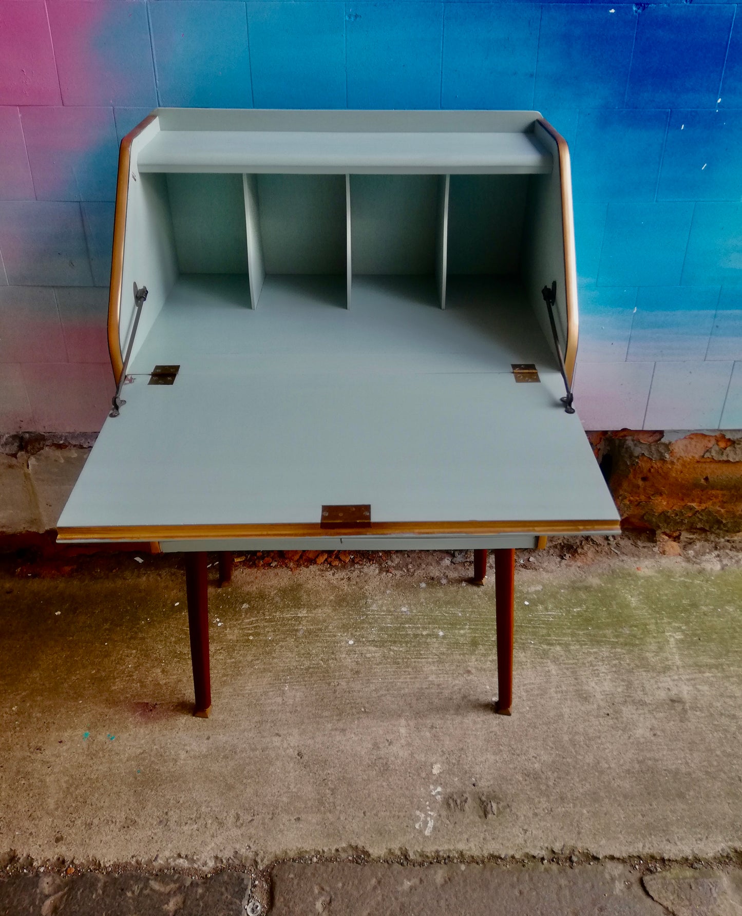 Hand painted vintage mid century writing bureau