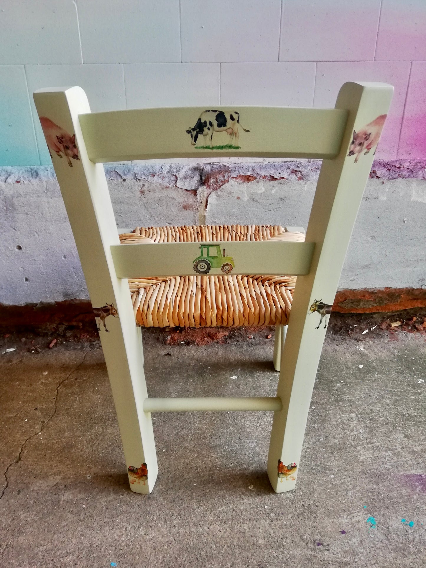 Commission for Emily kettle personalised children's chair with farm yard theme