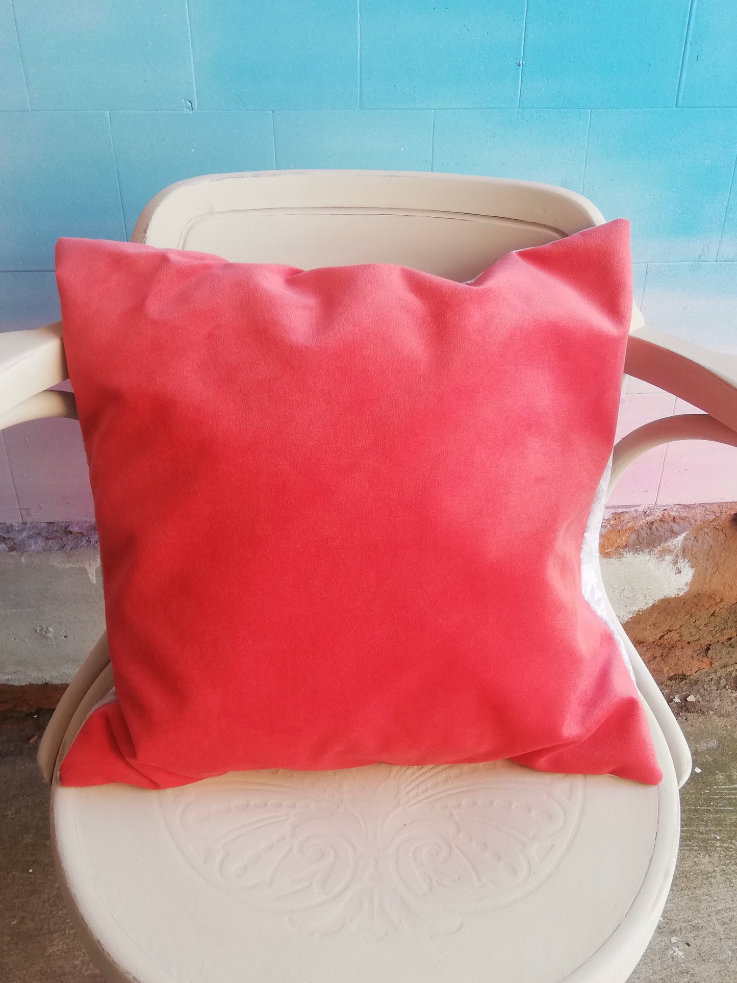Hand Made cushion in velvet with vintage fabric back
