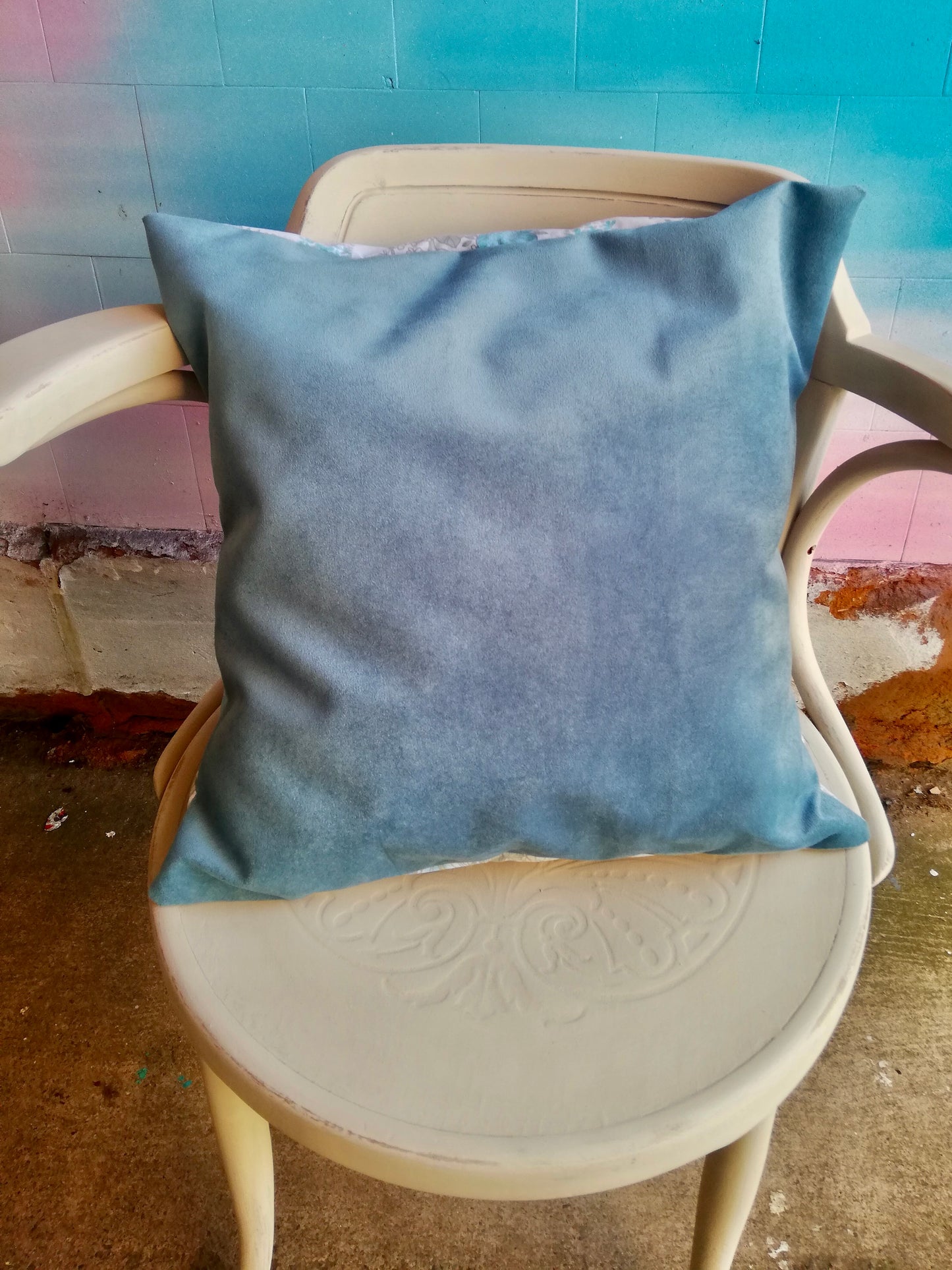 Hand Made cushion in velvet with vintage fabric back