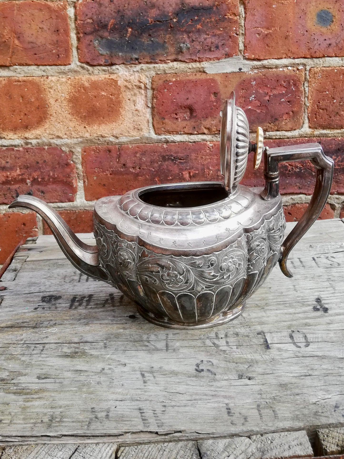 Silver plated Teapot with bone knob and Creamer John Round & Son Ltd C1880