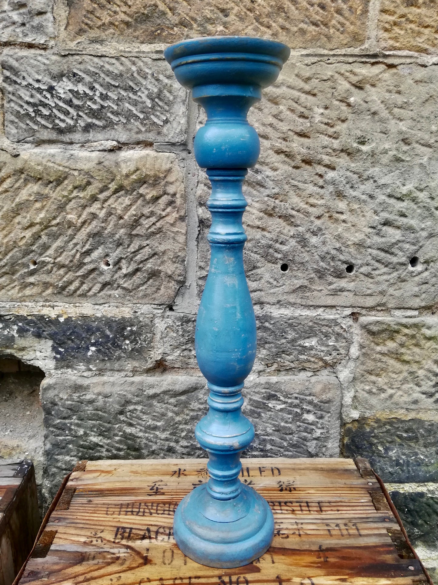 Large vintage wooden candlesticks original paint work with beautiful patina