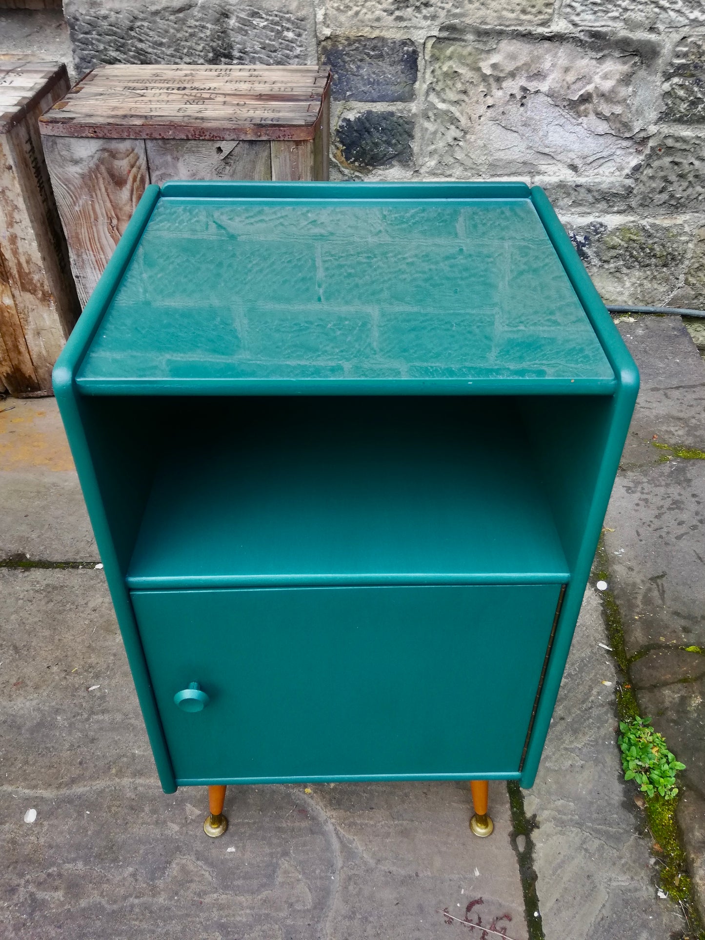 Forest Green vintage bedside cabinet