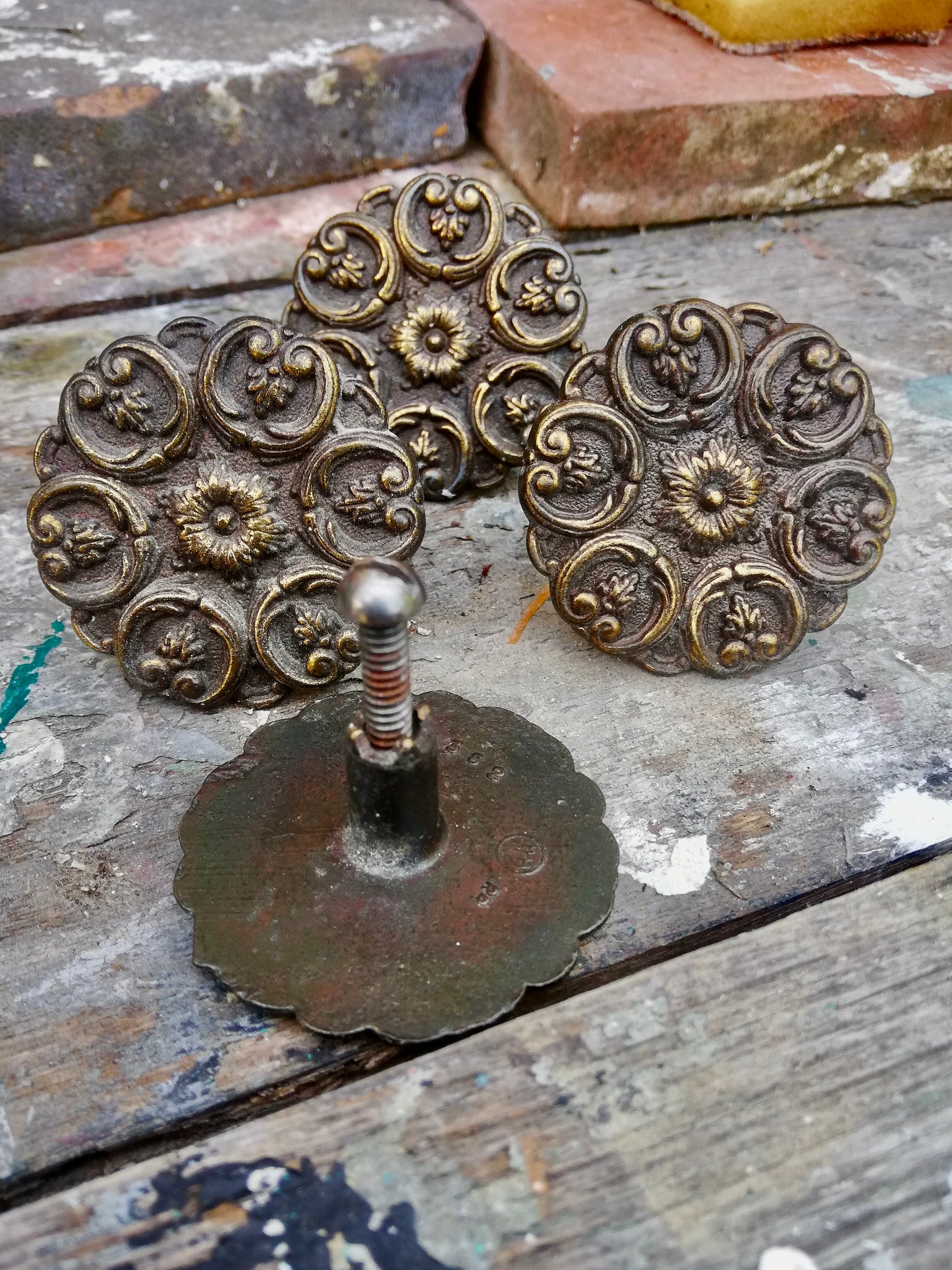 Brass Vintage ornate 1940's furniture handle