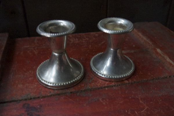 Little pair of vintage retro silver coloured candle sticks from Emily Rose Vintage