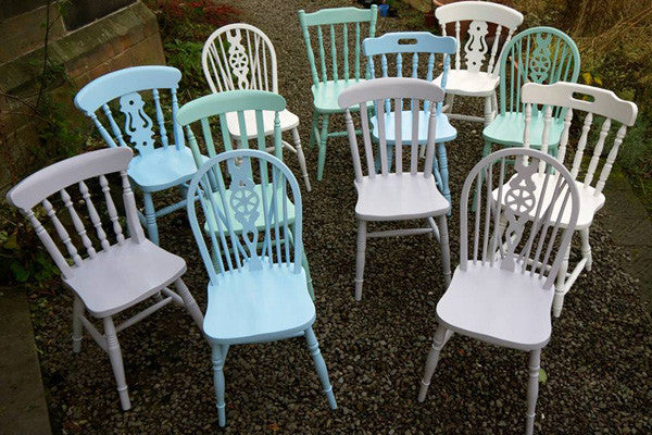 Mismatched vintage dining chairs handpainted by Emily Rose Vintage
