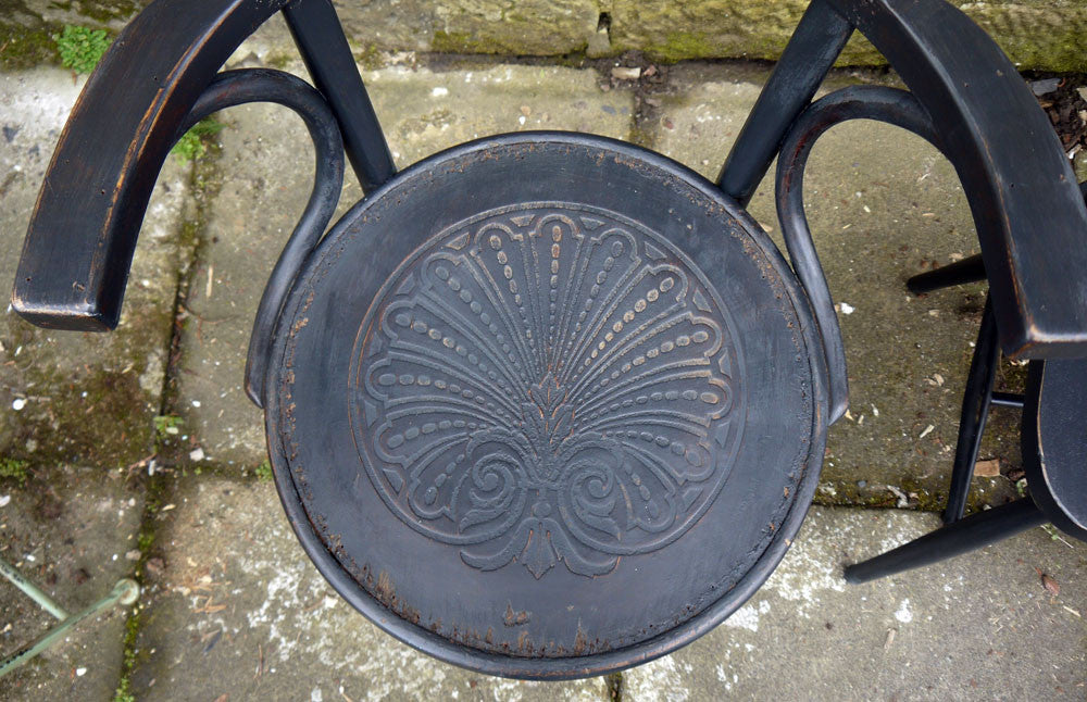 refurbished vintage farmhouse dining table and chairs. In Autentico chalk Paint Nearly Black