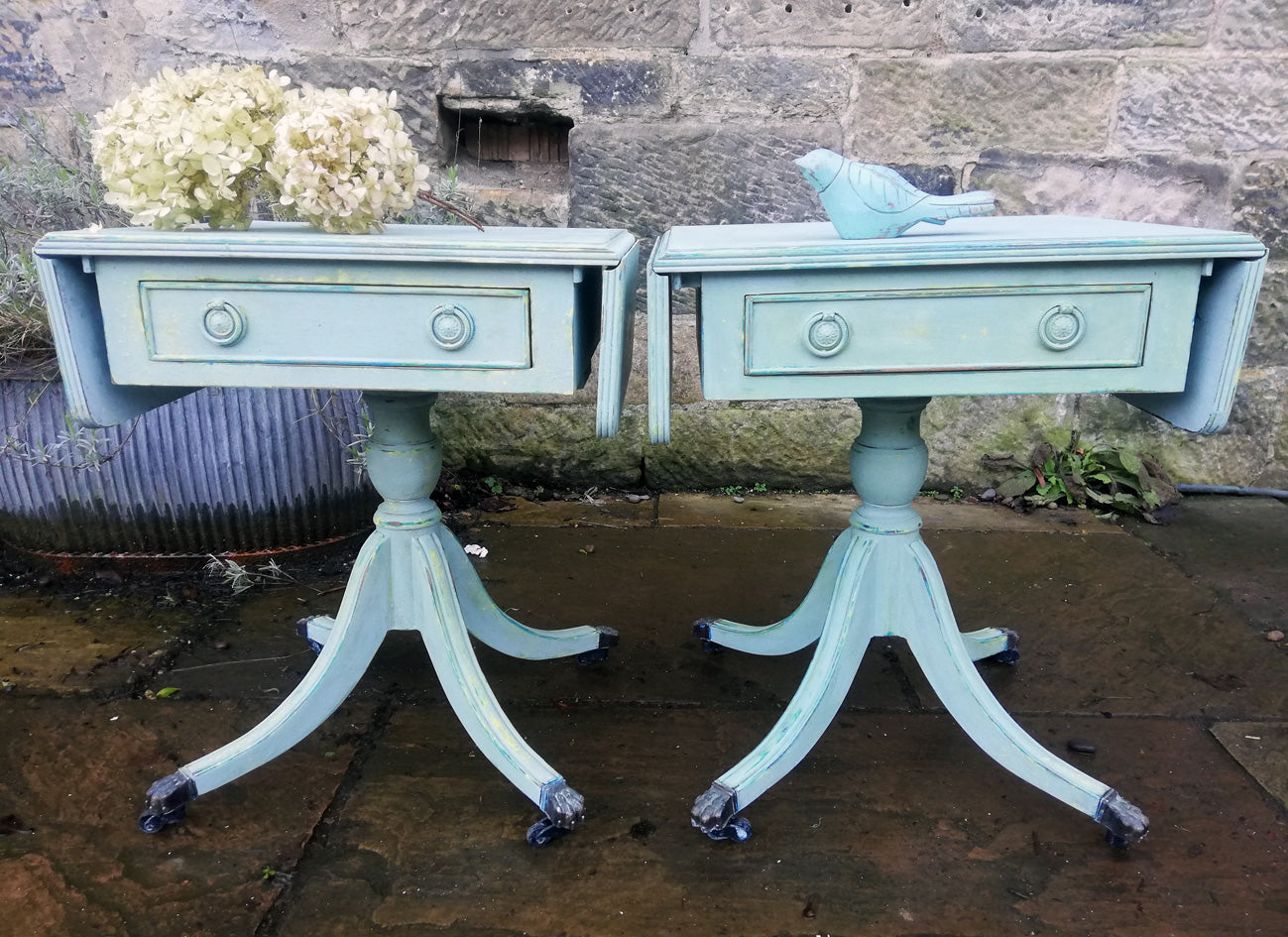 Pair of dropleaf vintage bedside cabinets.