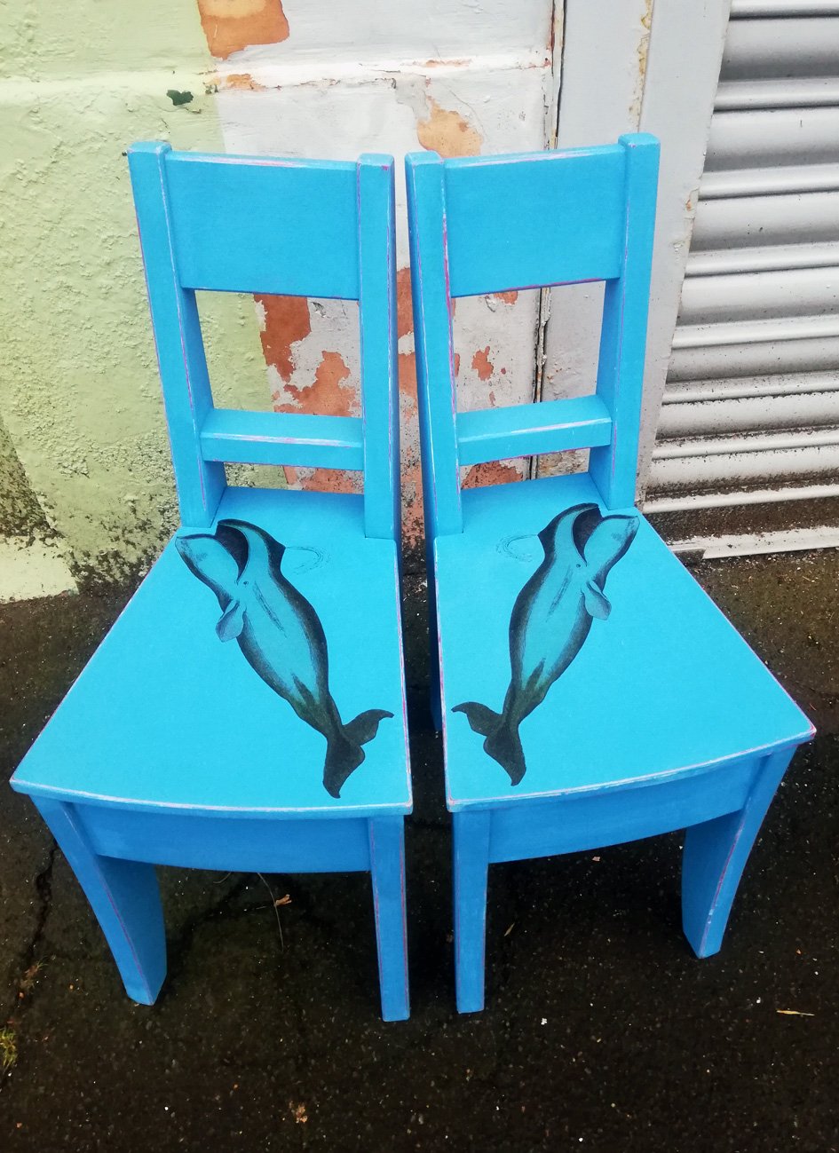 Pair of super cute painted children's chairs with Whale design