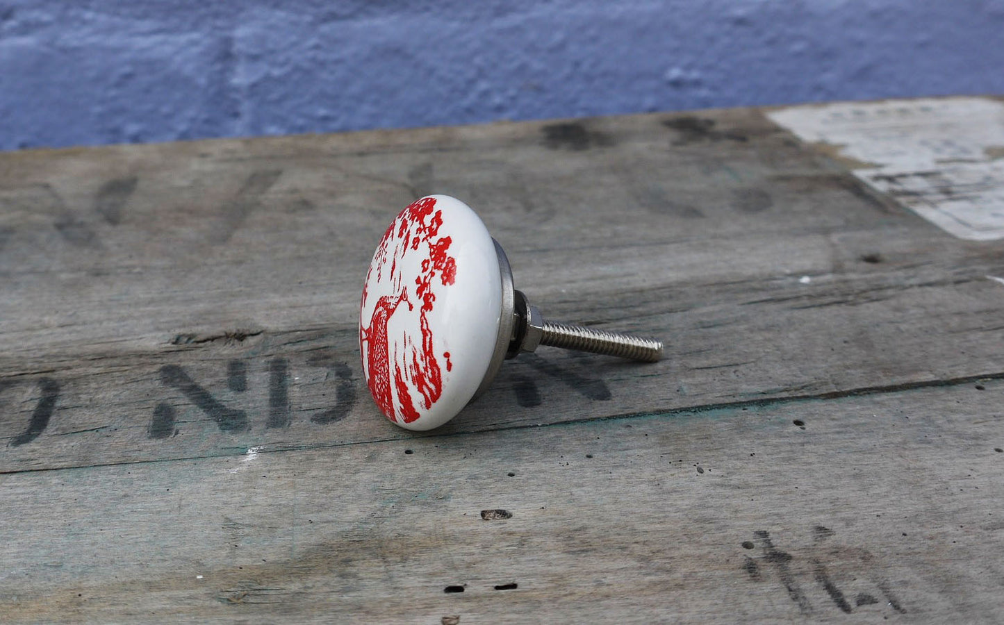 Red and White Ceramic Peacock Knob furniture handle