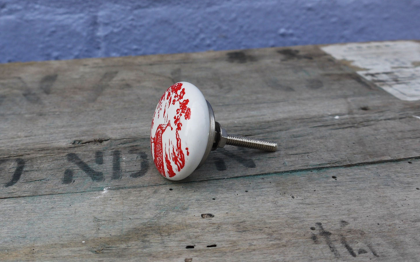 Red and White Ceramic Peacock Knob furniture handle