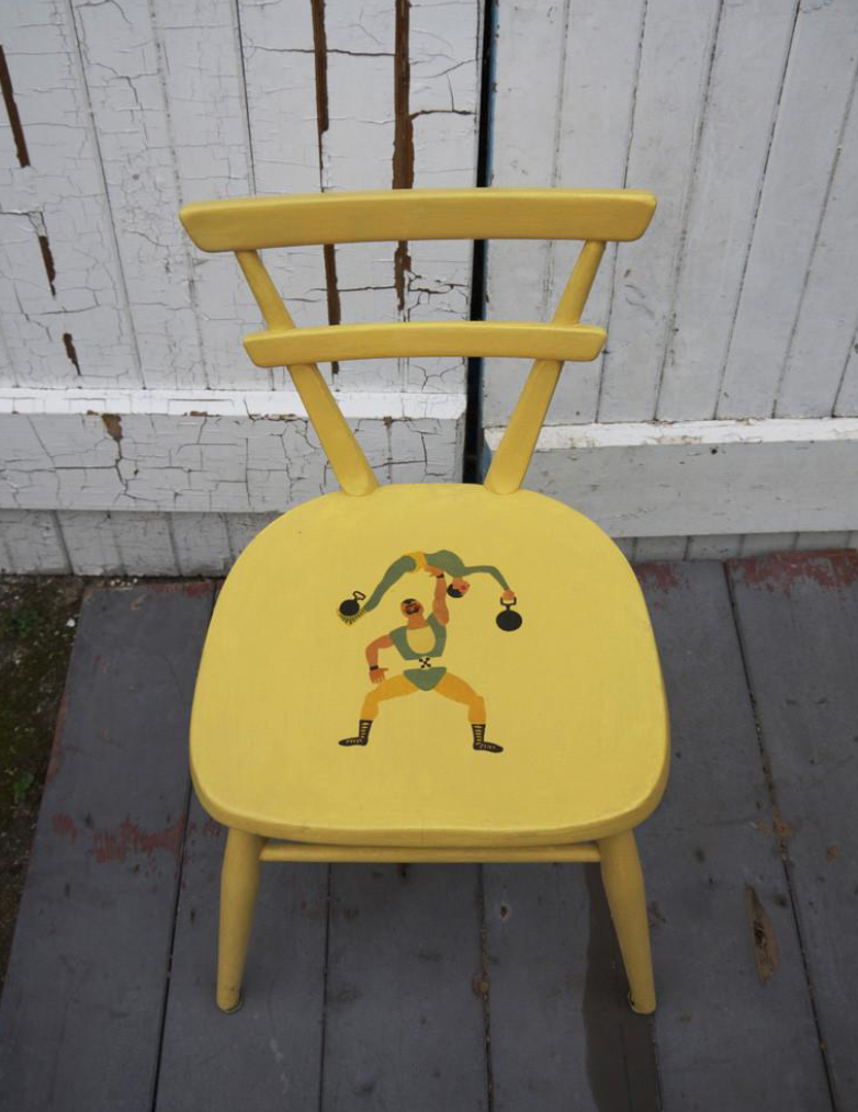 Children's Vintage wooden school chair with Strongman design - painted to order