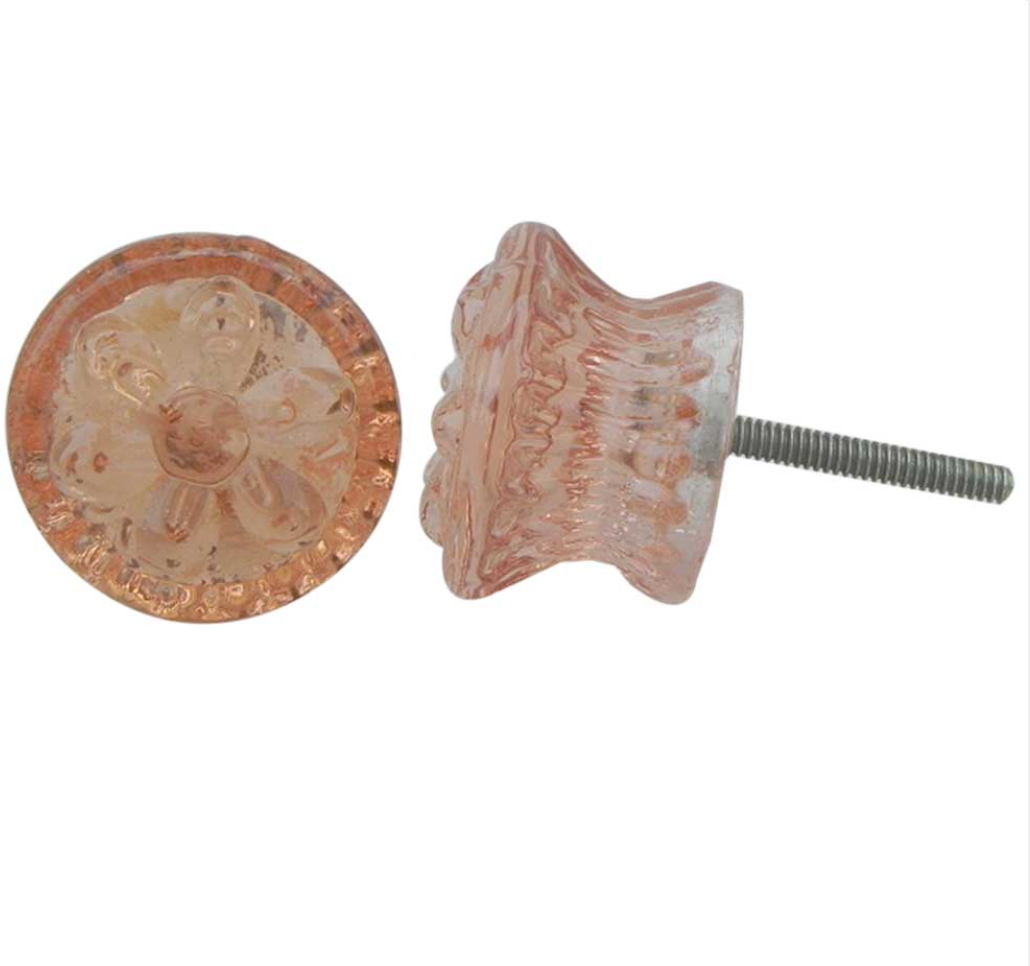 Drum Glass antique style glass drawer knob in pink