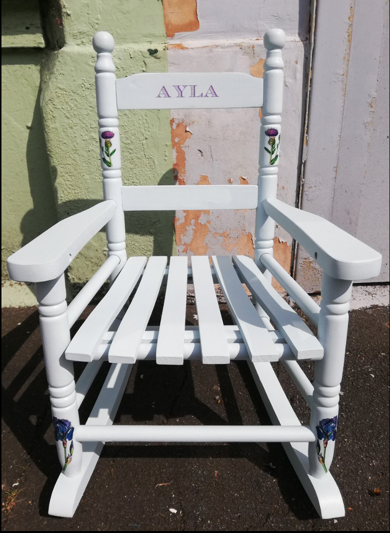 Personalised children's rocking chair with flower theme made to order