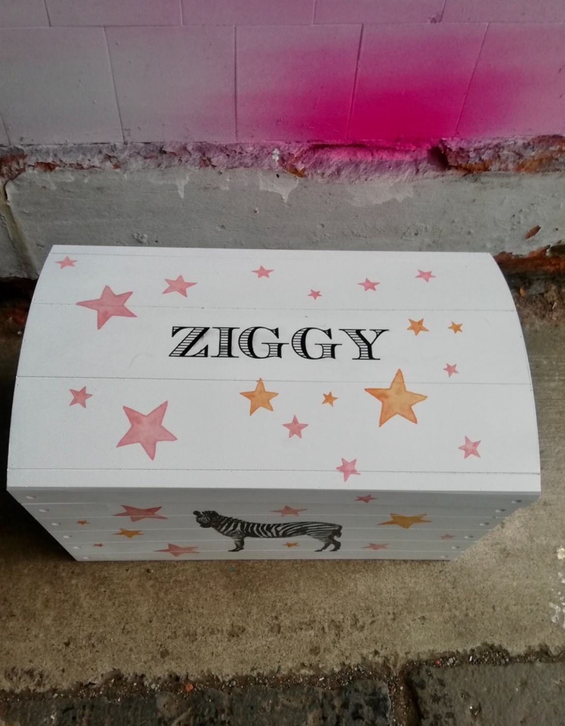 Personalised children's small toy chest - Zebra Theme