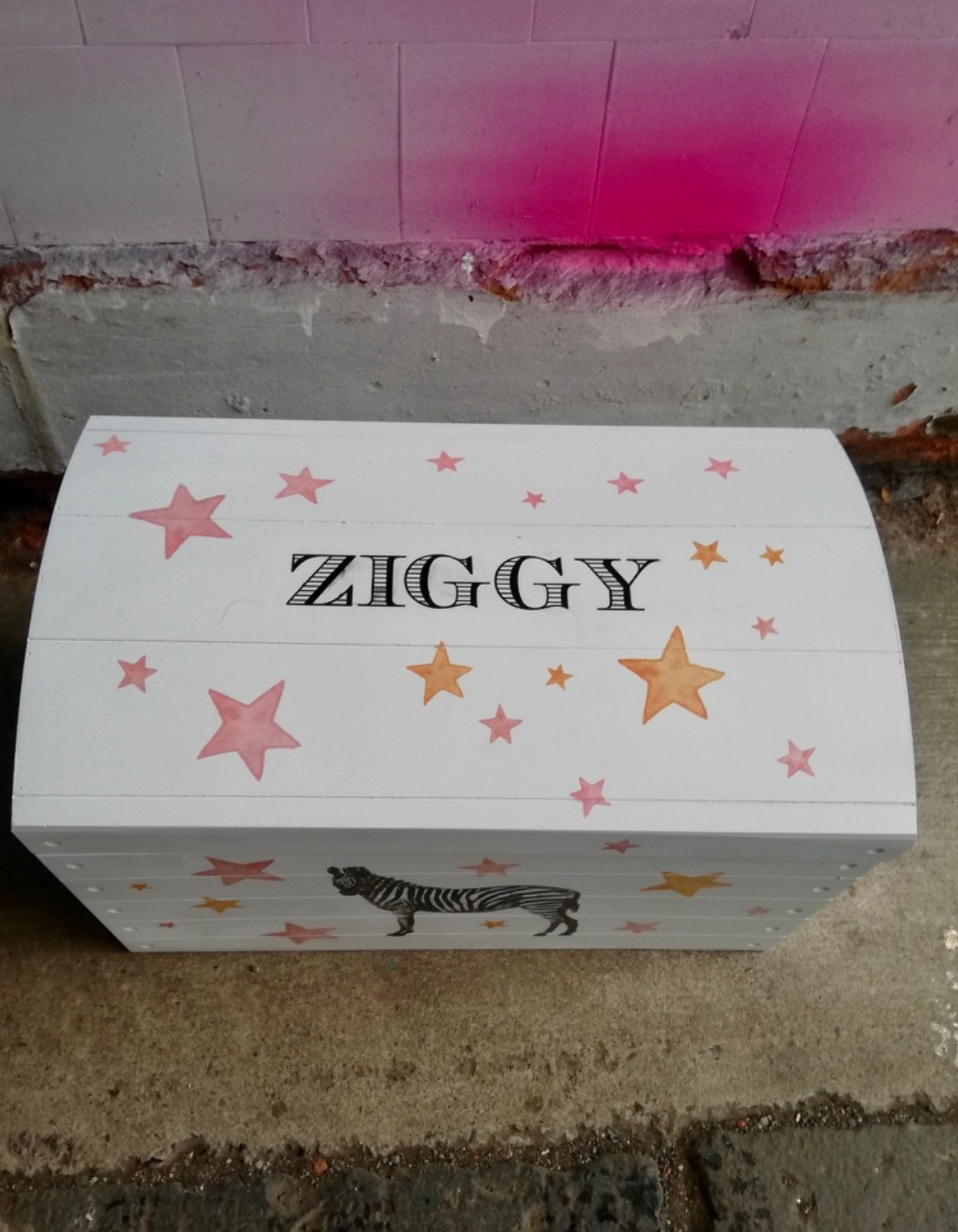 Personalised children's small toy chest -  Zebra Theme