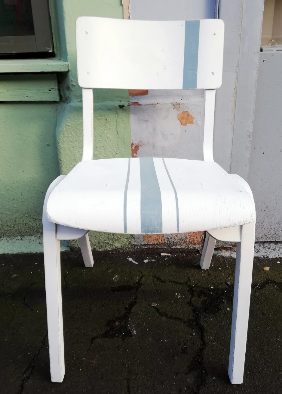 Vintage painted children's school chair with grain sack stripe