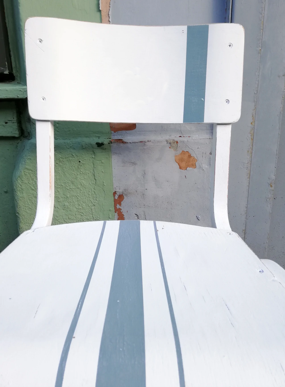 Vintage painted children's school chair with grain sack stripe