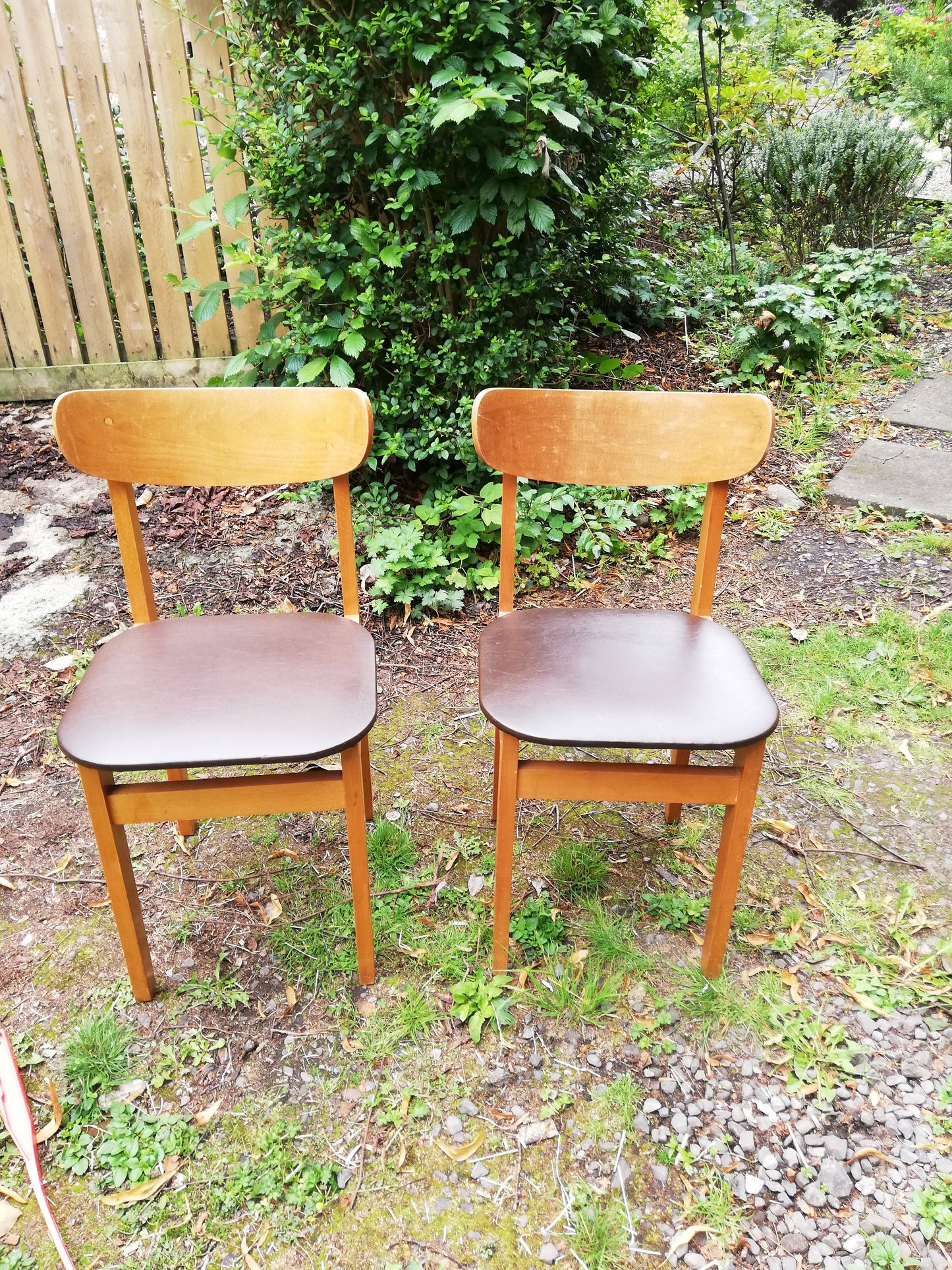Set of 2 vintage mid century dining chairs available for painting and reupholstery
