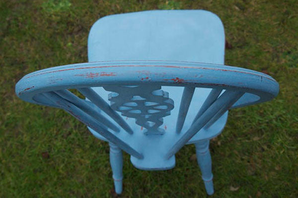 Shabby chic vintage chippy hand painted wheelback chair in miss mustard seed milk paint in French Enamel by Emily Rose Vintage