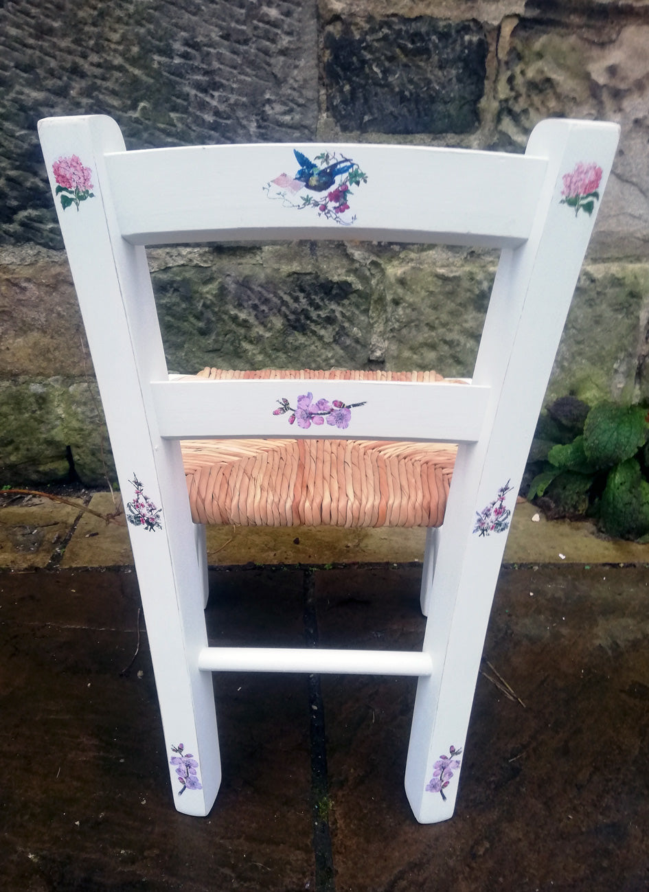Rush seat personalised children's chair - Blossom Bird theme - made to order